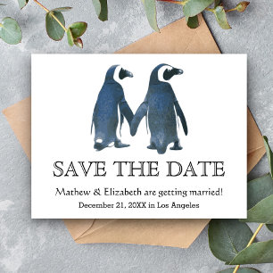 Carte Postale Faire-part Deux mignons pingouins Mariage Romantique Sauvez