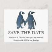 Carte Postale Faire-part Deux mignons pingouins | Mariage Romantique Sauvez (Devant)
