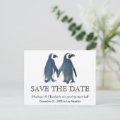 Carte Postale Faire-part Deux mignons pingouins | Mariage Romantique Sauvez (Debout devant)