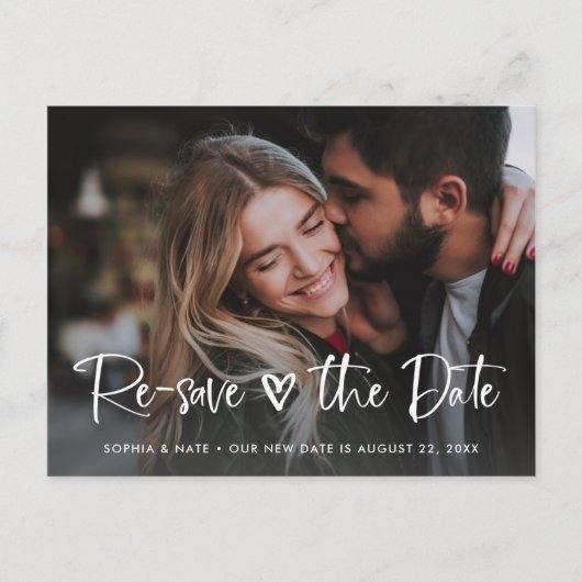 Carte Postale Faire-part Deux photos | Cœur blanc et modification de la dat (Devant)