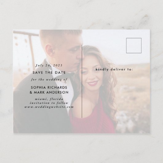 Carte Postale Faire-part Deux photos | Économie de date de style décontract (Dos)