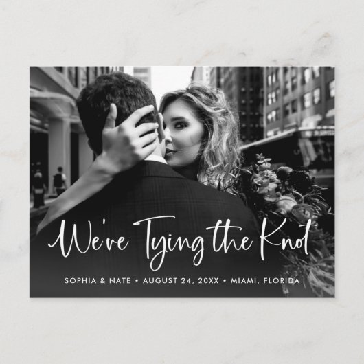 Carte Postale Faire-part Deux photos | Écriture blanche pour le nœud (Devant)