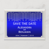 Carte Postale Faire-part Diamants et perles Mariage bleu Enregistrer la dat (Devant)