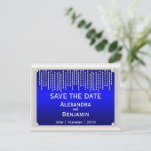 Carte Postale Faire-part Diamants et perles Mariage bleu Enregistrer la dat (Debout devant)