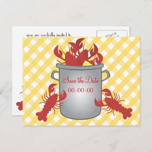 Carte Postale Faire-part Dîner au homard Enregistrer la date (Devant / Derrière)