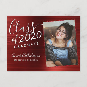 Carte Postale Faire-part Diplômé Bourgogne Métal Brossé Photo Remise des Di