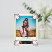 Carte Postale Faire-part Diplômé de Baseball Vert et Or (Debout devant)