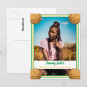 Carte Postale Faire-part Diplômé de Basketball Vert & Or (Devant / Derrière)