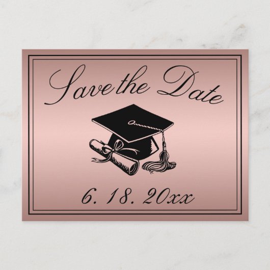 Carte Postale Faire-part Diplôme de chapeau de fin d'études Rose Gold Save  (Devant)