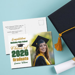 Carte Postale Faire-part Diplômé de la promotion 2026 en vert et or Photo d