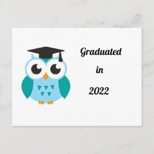Carte Postale Faire-part Diplômé en 2022, chouette sage et mignonne