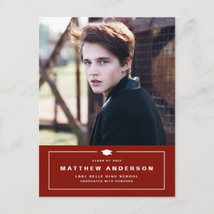 Carte Postale Faire-part Diplôme en Rouge Classique - Casquette photo