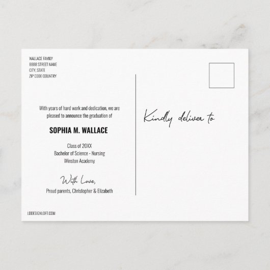 Carte Postale Faire-part Diplômé en soins infirmiers personnalisés avec pho (Dos)