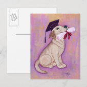 Carte Postale Faire-part Diplômé Labrador Jaune (Devant / Derrière)