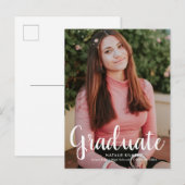 Carte Postale Faire-part Diplômé Moderne Écriture Blanche Photo Graduation (Devant / Derrière)