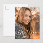 Carte Postale Faire-part Diplômé Moderne Écriture Blanche Photo Remise des (Devant / Derrière)