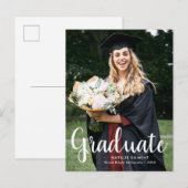 Carte Postale Faire-part Diplômé Moderne Écriture Blanche Photo Remise des  (Devant / Derrière)