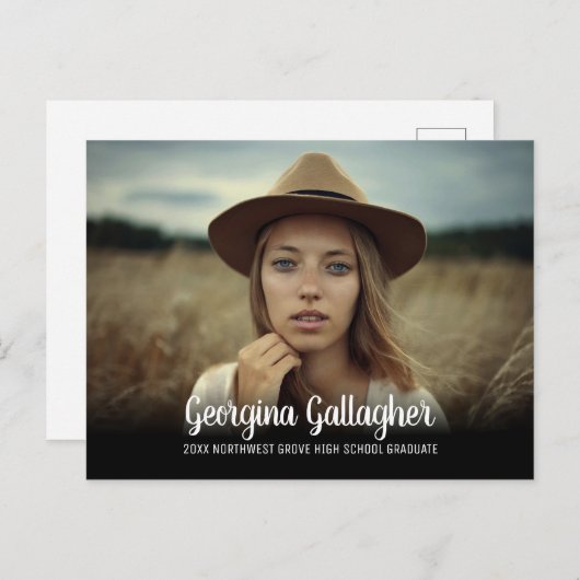 Carte Postale Faire-part Diplôme Moderne Gras Photo | Nom du diplômé Script (Devant / Derrière)