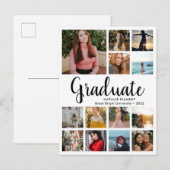 Carte Postale Faire-part Diplômé Moderne Script 13 Collage Photo Graduation (Devant / Derrière)