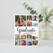 Carte Postale Faire-part Diplômé Moderne Script 13 Collage Photo Graduation (Debout devant)