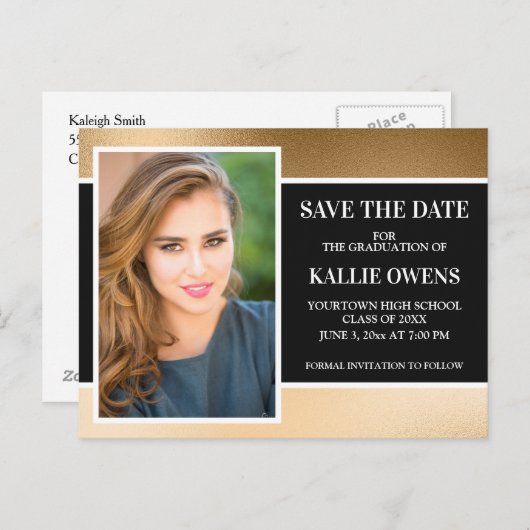 Carte Postale Faire-part Diplôme Or Noir Enregistrer la Date (Devant / Derrière)