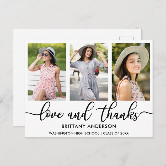 Carte Postale Faire-part Diplôme photo 3 Moderne Amour et Remerciements NB (Devant / Derrière)