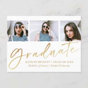 Carte Postale Faire-part Diplôme photo Gold Foil Script 3
