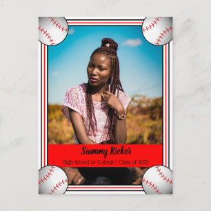 Carte Postale Faire-part Diplôme rouge et noir de baseball