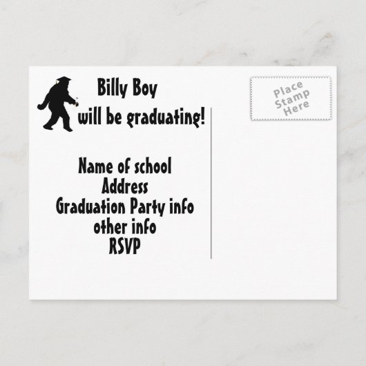 Carte Postale Faire-part Diplômé Sasquatch (Dos)