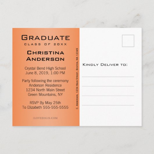 Carte Postale Faire-part Diplômé Sauvegarder la date Casquette de diplômé O (Dos)