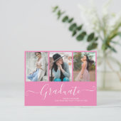 Carte Postale Faire-part Diplômé Script 3 Collage Photo Rose Diplômé (Debout devant)