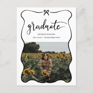 Carte Postale Faire-part Diplômé Script Manuscrit Cute Arc Cœur Photo