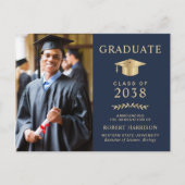 Carte Postale Faire-part Diplôme universitaire élégant bleu or (Devant)