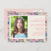 Carte Postale Faire-part Diplômée de l'école d'infirmières florale aquarell (Devant / Derrière)