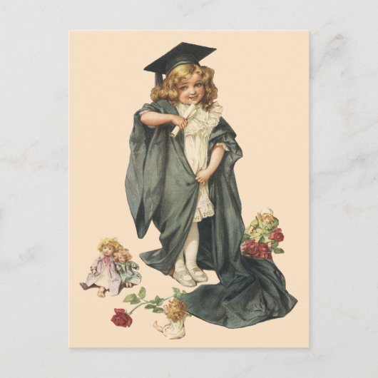 Carte Postale Faire-part Diplômée Vintage, Fille portant une toque et une t (Devant)