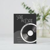 Carte Postale Faire-part Dis Vinyle Rétro 70s Noir et Blanc Minimal (Debout devant)