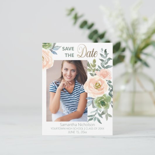 Carte Postale Faire-part d'obtention du diplôme floral Enregistr (Debout devant)