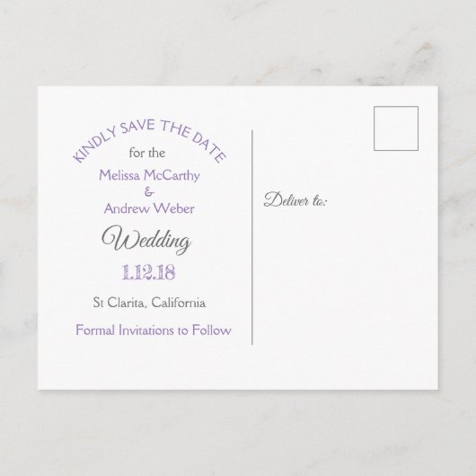 Carte Postale Faire-part Dollar de sable violet Mariage à thème Enregistrer (Dos)