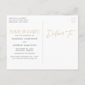 Carte Postale Faire-part Dorée | Typographie moderne Photo Enregistrer la d (Dos)