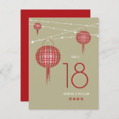 Carte Postale Faire-part Double Bonheur Lanternes rouges Chinois Numéro de (Devant / Derrière)