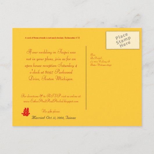 Carte Postale Faire-part Double bonheur - Sauvegarder la date...... (Dos)