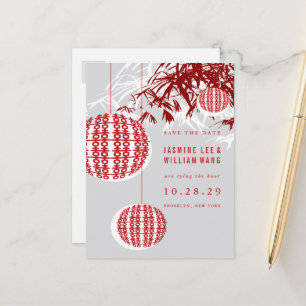 Carte Postale Faire-part Double Happiness Lanterns Zen Bamboo Enregistrer L
