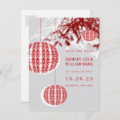 Carte Postale Faire-part Double Happiness Lanterns Zen Bamboo Enregistrer L (Devant / Derrière)