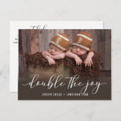 Carte Postale Faire-part Double Joie Photo Naissance Jumeaux (Devant / Derrière)