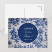 Carte Postale Faire-part Douce Nuit de Noces Toile de Jouy Bleue et Blanche (Devant / Derrière)