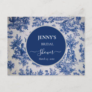 Carte Postale Faire-part Douce Toile de Jouy Bleue et Blanche pour une Baby
