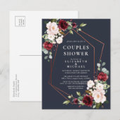 Carte Postale Faire-part Douche Couples Bleus Cuivre Géométrique Bourgogne (Devant / Derrière)