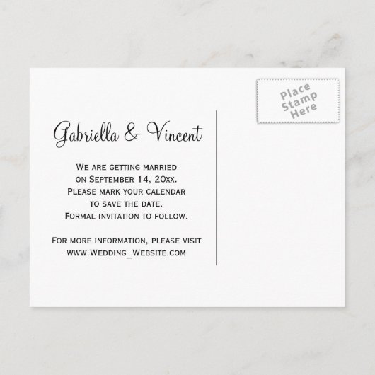 Carte Postale Faire-part Doux Blancs sur Mariage Gris Enregistrer la Date (Dos)