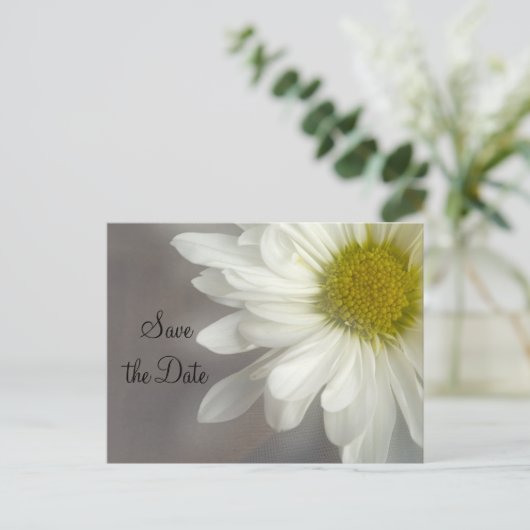 Carte Postale Faire-part Doux Blancs sur Mariage Gris Enregistrer la Date (Debout devant)