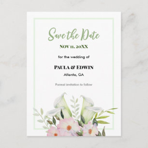 Carte Postale Faire-part Doux Lys Calla Blanc Rose Blanche Mariage Enregist